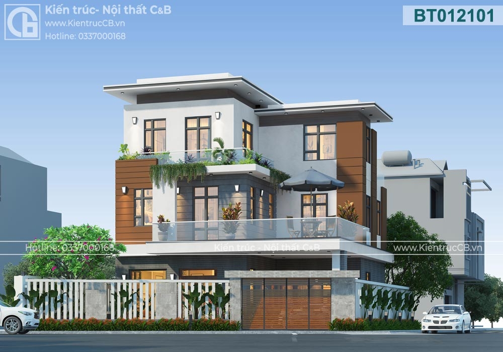 Hoàn thiện mẫu biệt thự hiện đại 3 tầng chữ L nhà cô Hoa ở Thành phố Ninh Bình