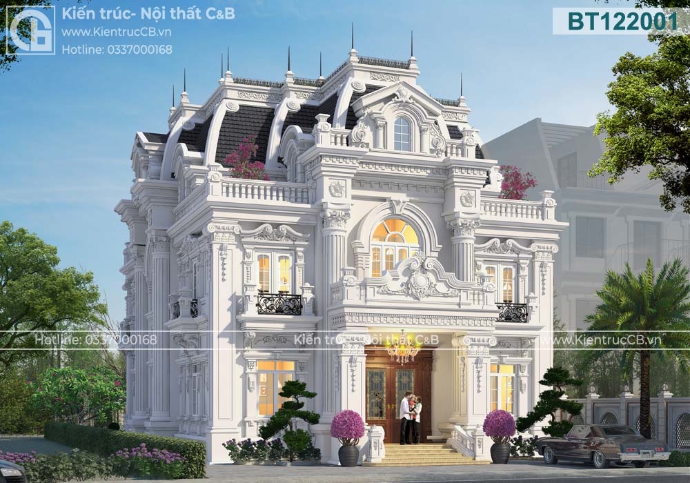 Mẫu biệt thự tân cổ điển kết hợp hệ mái hộp của gia đình cô Tuân