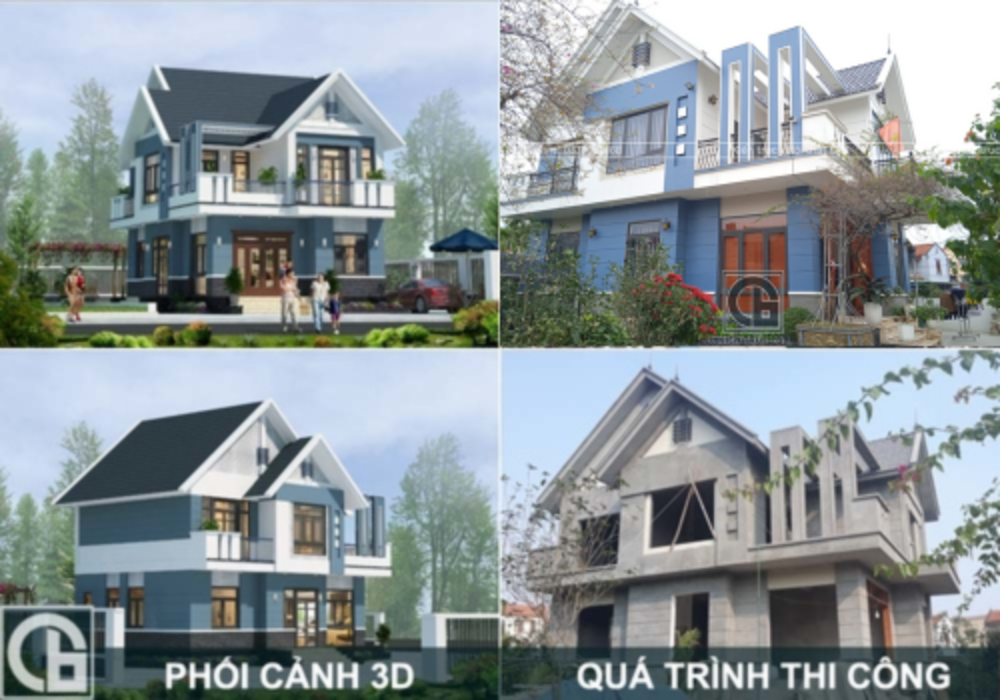 Thi công mẫu biệt thự hiện đại mái Thái 2 tầng nhà anh Long - Văn Giang