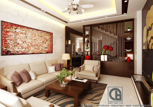 Thiết kế nội thất biệt thự hiện đại cho phòng khách, phòng bếp