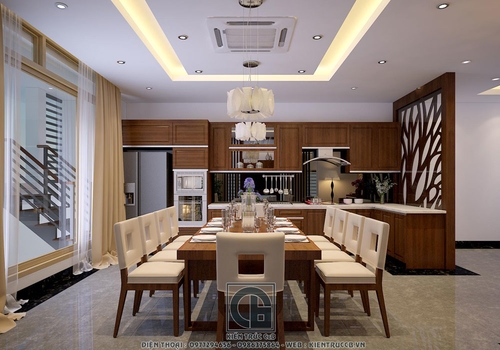 Mẫu nội thất hiện đại tông màu kem nhã nhặn cho phòng khách, phòng bếp