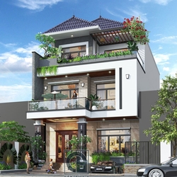 Mẫu biệt thự phố 3 tầng mái Nhật phong cách tân cổ điển nhẹ nhàng ở Thành phố Cao Bằng (MSP: 0702101)