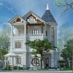 Kiến trúc nhà đẹp 3 tầng mái Thái theo phong cach tân cổ nhẹ nhàng, sang