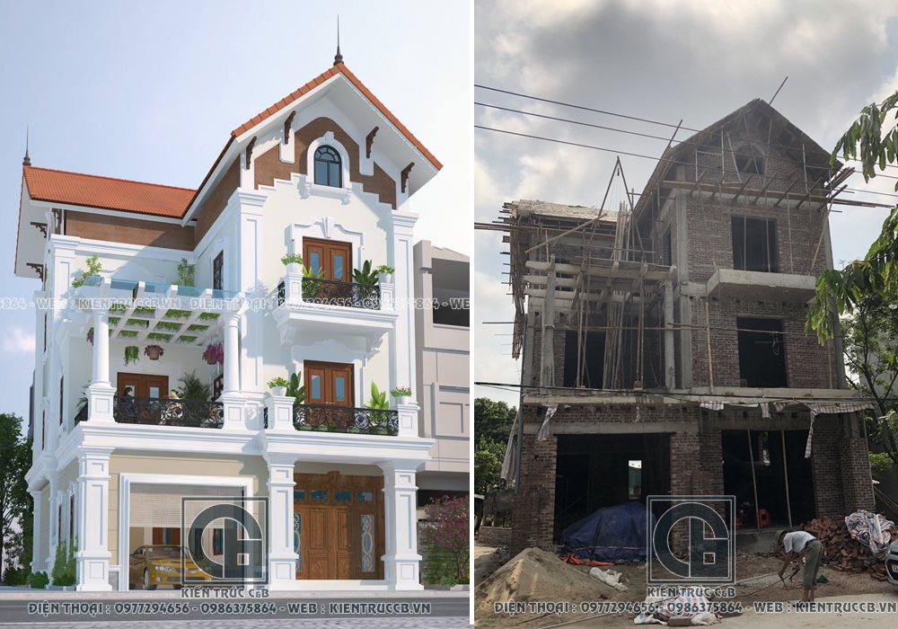 Tiến độ công trình biệt thự 3 tầng tân cổ điển tại Ninh Bình