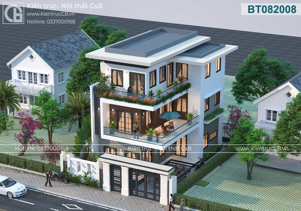 Thiết kế biệt thự 2 tầng 80m2 mái thái đơn giản nhưng đẹp ở Nam Định