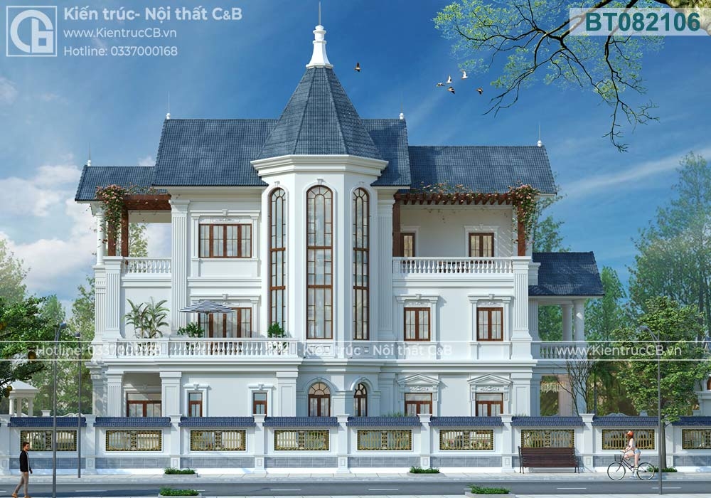 Mẫu biệt thự đẹp 3 tầng mái Thái theo phong cách tân cổ nhẹ nhàng , sang trọng (MSP: BT0802102)