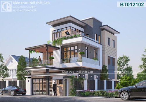 Mẫu biệt thự 3 tầng 100m2 phong cách hiện đại (MSP: BT012102)