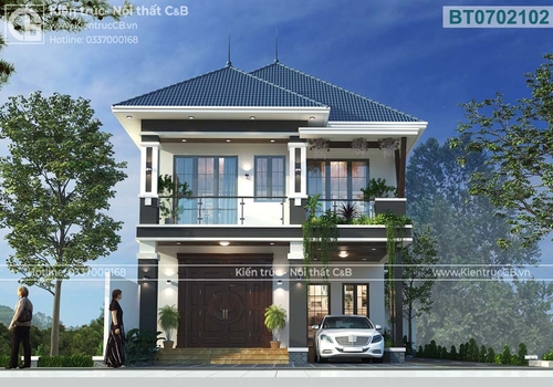 Mẫu biệt thự mái Nhật 2 tầng theo phong cách hiện đại (MSP: BH130802)
