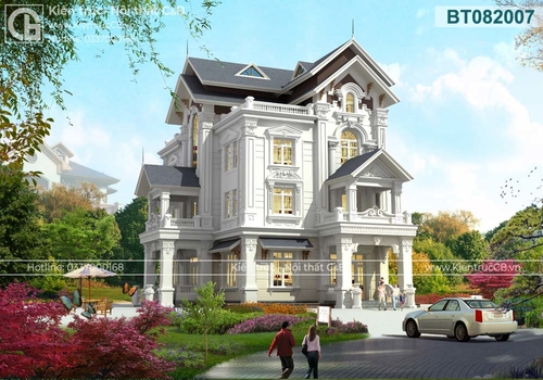 Mẫu biệt thự mái Thái 3 tầng 1 tum (MSP: BT082007)