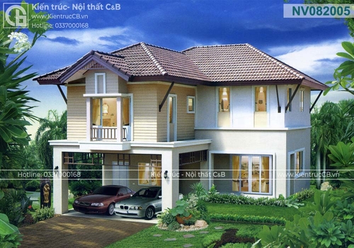 Thiết kế nhà vườn 2 tầng mái Nhật giản dị (MSP: NV082005)