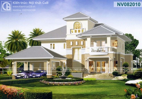 Mẫu biệt thự vườn 2 tầng 1 tum mái Nhật (MSP: NV082010)