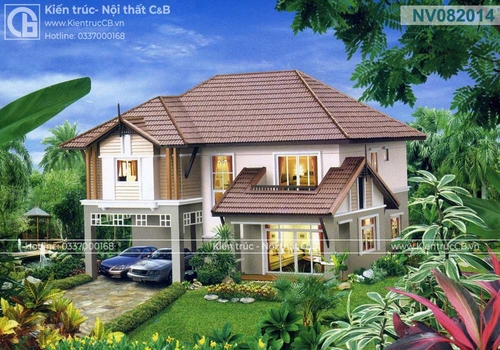 Thiết kế nhà vườn 2 tầng kiểu mái Nhật (MSP: NV082014)