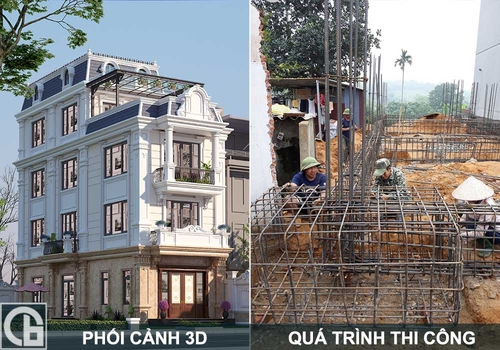 Tiến độ thi công mẫu biệt thự 3 tầng 1 tum tân cổ điển