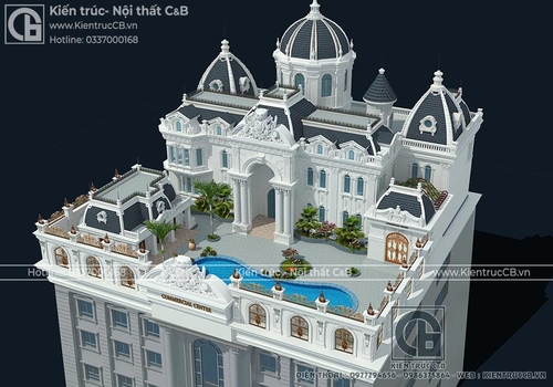 Ấn tượng mẫu thiết kế lâu đài tân cổ phong cách Pháp trên tầng thượng