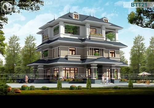 Kiến trúc biệt thự 3 tầng mái Thái- Nét đẹp dung hòa tinh tế