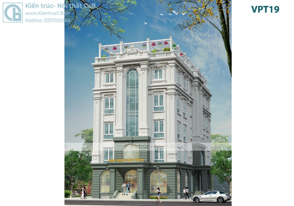 Thiết kế nhà văn phòng 5 tầng 2 mặt tiền đẹp nhất tọa lạc tại Long Biên