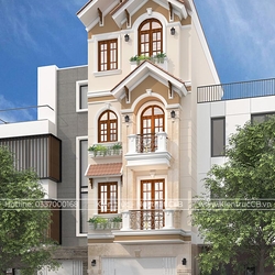 Giản dị với mẫu nhà phố 4 tầng mái Thái theo phong cách tân cổ điển 