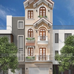 Giản dị với mẫu nhà phố 4 tầng mái Thái theo phong cách tân cổ điển 