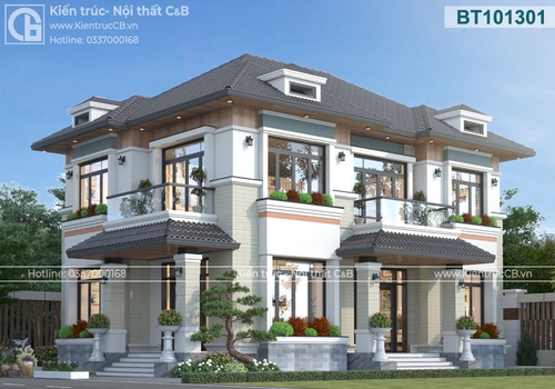 Biệt thự mái Nhật 2 tầng theo phong cách hiện đại, sang trọng ở Thái Bình