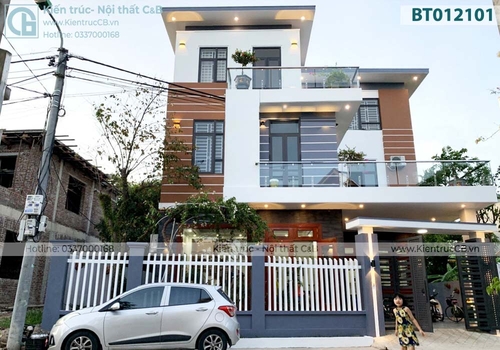 Hoàn thiện mẫu biệt thự hiện đại 3 tầng chữ L nhà cô Hoa ở Ninh Bình