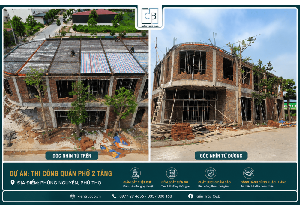 Thi Công Quán Phở 2 Tầng Hiện Đại Tại Phú Thọ | Kiến Trúc C&B