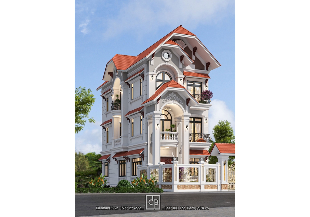 Không thể rời mắt biệt thự 4 tầng tân cổ điển mái cụp độc đáo