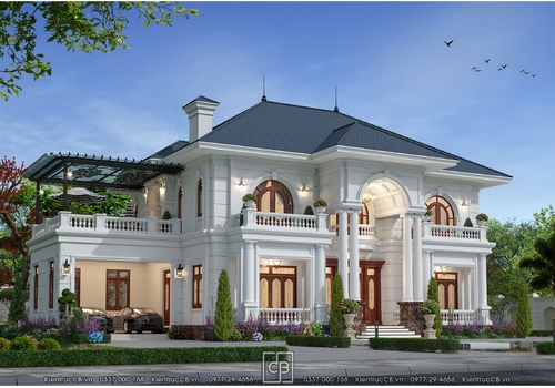 Ngắm nhìn biệt thự tân cổ 2 tầng sang trọng, bền vững với thời gian