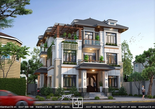 Thiết kế biệt thự hiện đại 3 tầng kết hợp mái Nhật của gia đình anh Vinh