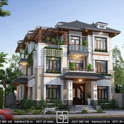 Thiết kế biệt thự hiện đại 3 tầng kết hợp mái Nhật của gia đình anh Vinh