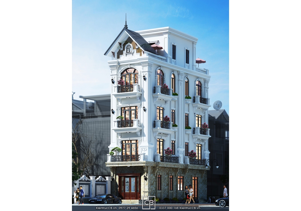 Mẫu nhà ống đẹp 5 tầng 2 mặt tiền tân cổ điển (MSP: NT200501)