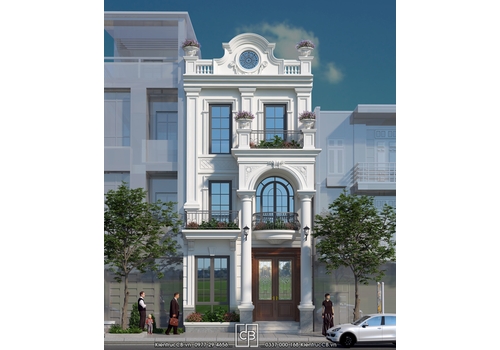 Mẫu nhà ống 3 tầng đẹp phong cách tân cổ điển có giếng trời