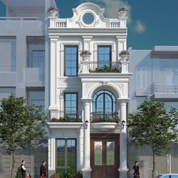 Mẫu nhà ống 3 tầng đẹp phong cách tân cổ điển có giếng trời