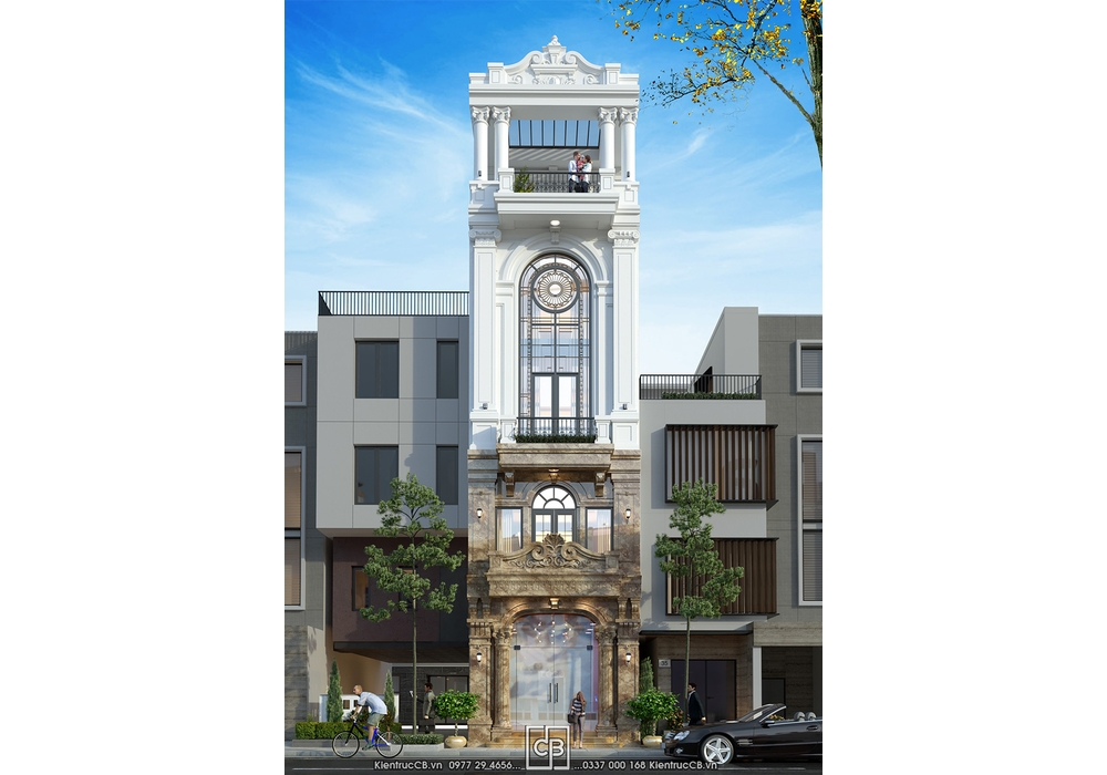 Mẫu thiết kế nhà phố 75m2 kết hợp kinh doanh theo phong cách tân cổ (MSP: NO0802105)