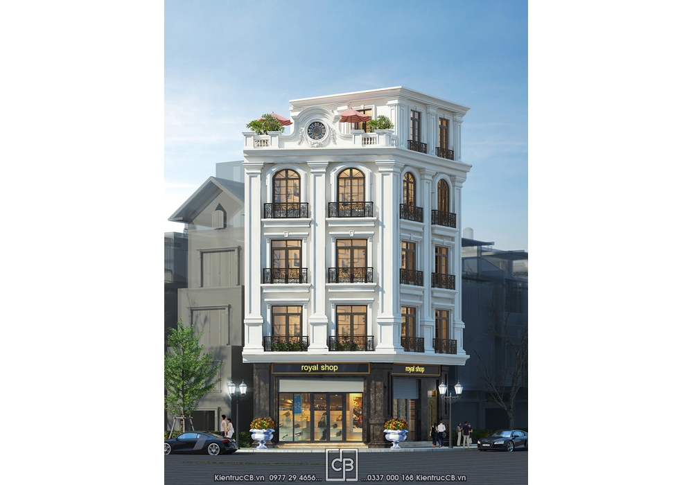 Thiết kế nhà ống 4 tầng 2 mặt tiền kinh doanh (MSP: NO022105)