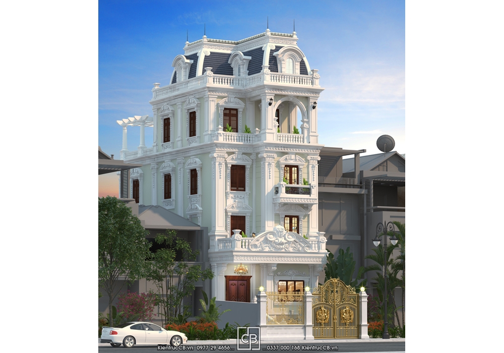 Mẫu nhà phố 4 tầng 1 tum phong cách cổ điển (MSP: NOT082002)