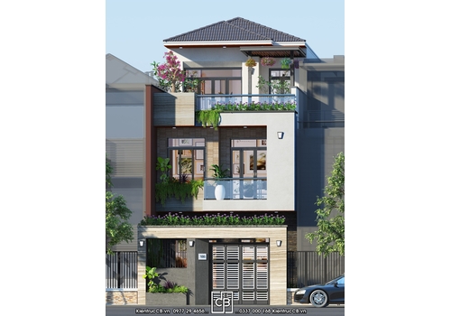 Mẫu nhà ống 3 tầng mái Nhật phong cách hiện đại (MSP: 022104)