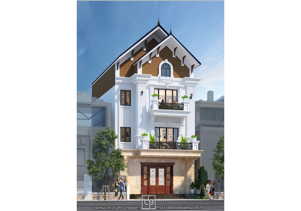 Thiết kế nhà ống 3 tầng 1 tum tân cổ điển (MSP: NT190801)
