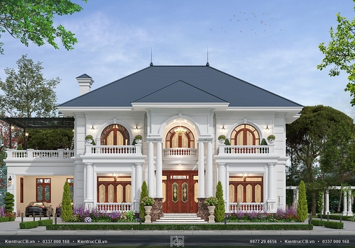 Ngắm nhìn biệt thự tân cổ 2 tầng sang trọng, bền vững với thời gian