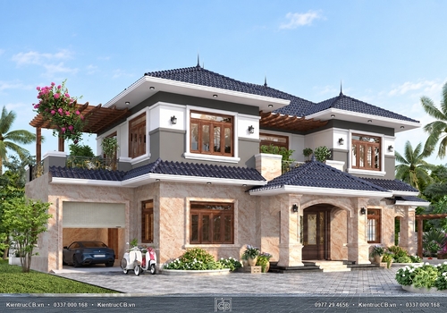 Mẫu biệt thự 2 tầng mái Nhật hiện đại sang trọng ở Sóc Sơn, Hà Nội