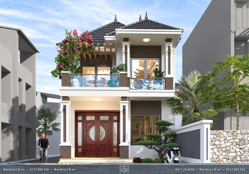 Mẫu biệt thự mái Nhật 7m mặt tiền phong cách hiện đại ở Chúc Sơn - Hà Nội