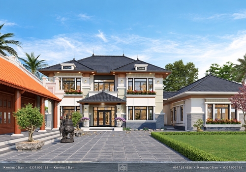 Mẫu biệt thự mái Nhật đẹp với thiết kế sang trọng, hiện đại.