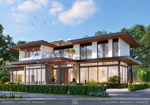 Thiết kế biệt thự nghỉ dưỡng 2 tầng theo phong cách hiện đại, tươi mới