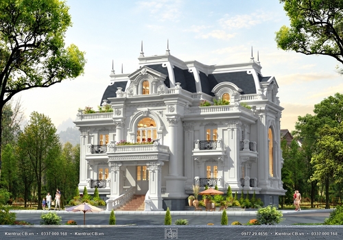 Thiết kế biệt thự tân cổ điển mái hộp kiểu Pháp nguy nga và cổ kính
