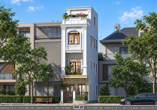 Thiết kế nhà ống 3 tầng 1 tum tân cổ điển (MSP: NT090401)