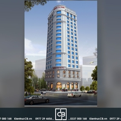 Phương án Hotel Đà Nẵng với mặt tiền bo góc và cửa kính