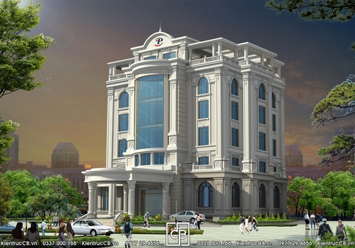 Thiết kế building tân cổ điển với mặt kính cong trung tâm