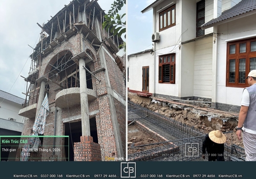 Thi công biệt thự anh Cưỡng tại Hưng Yên: móng và phần thô