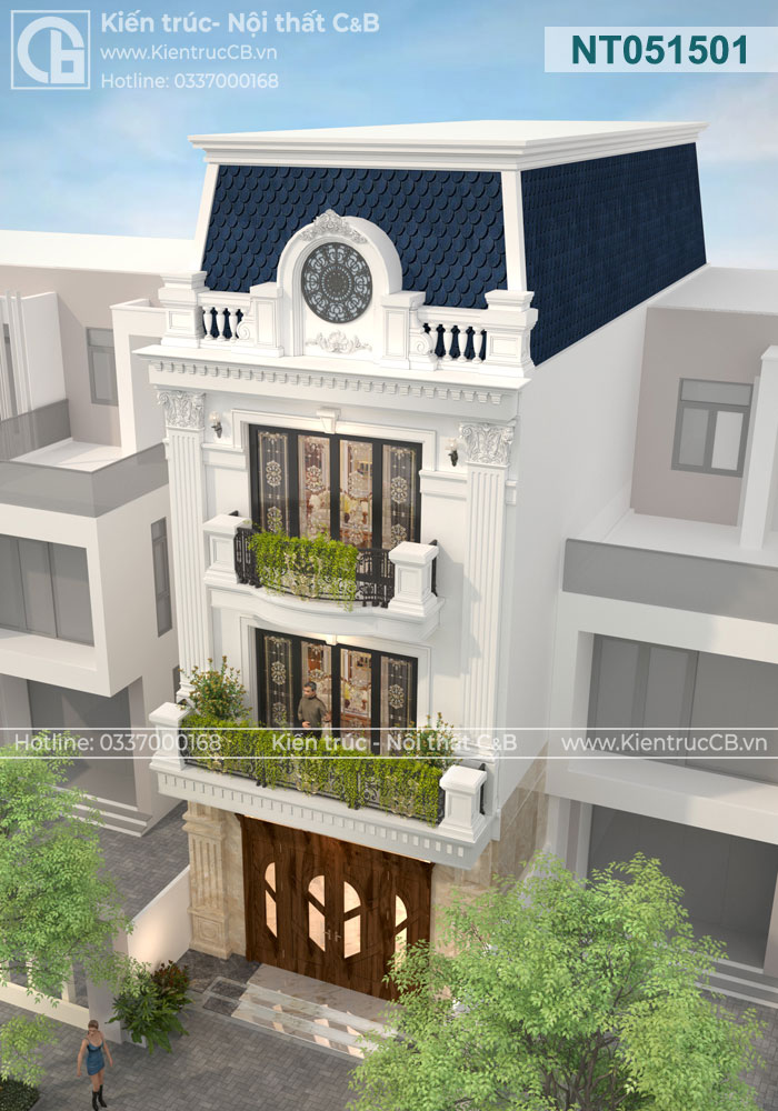 Thiết kế nhà phố (nhà ống) tân cổ điển Pháp 5 tầng tại Ninh Bình