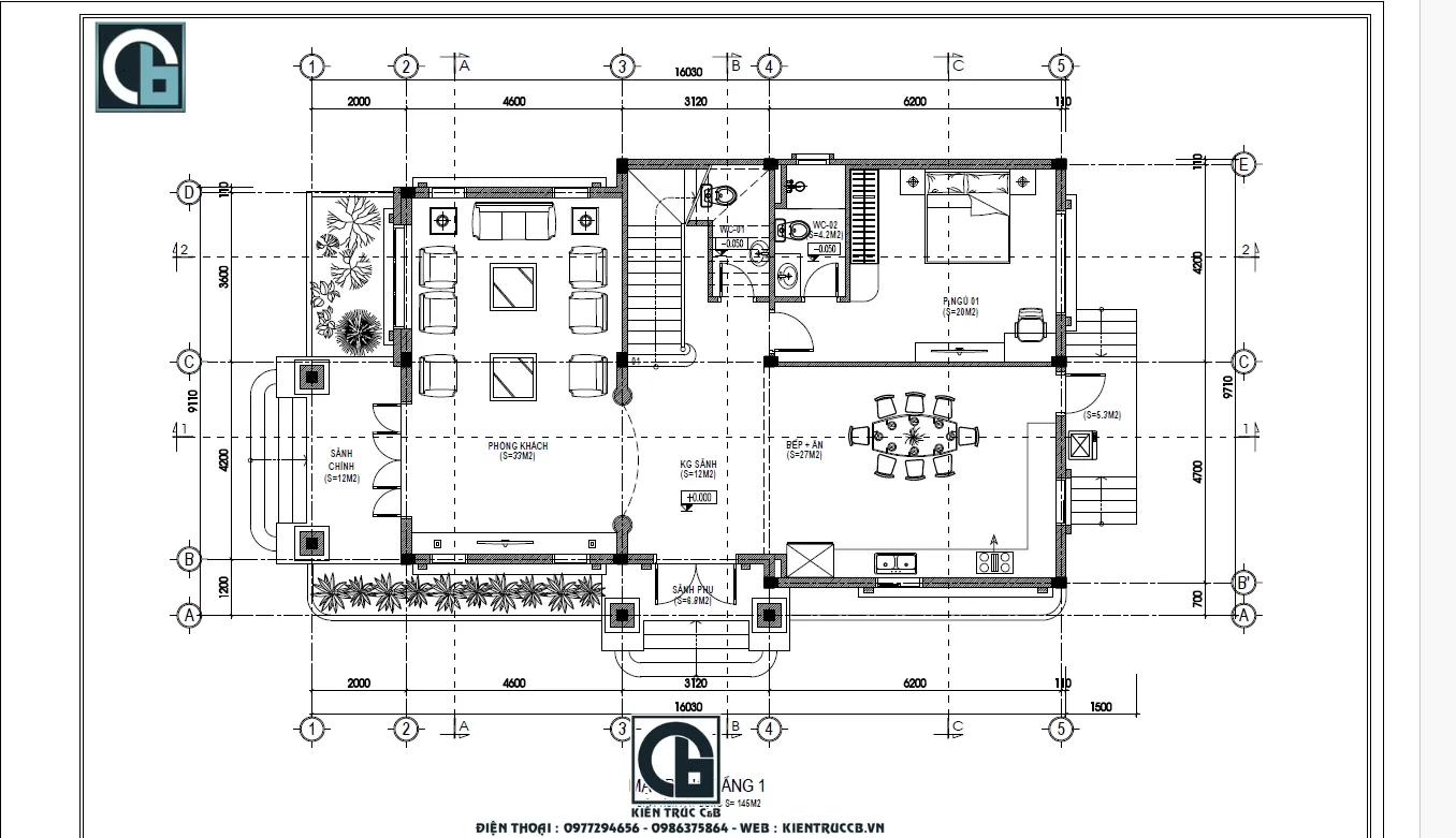 Công năng tầng 1 của mẫu biệt thự mái Thái