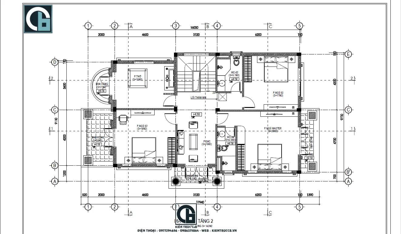 Công năng tầng 2 của mẫu biệt thự mái Thái